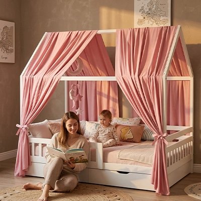 joli ciel de lit cabane rose
