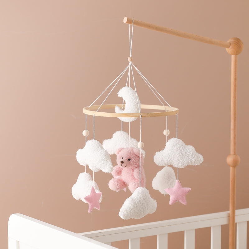 joli mobile bébé nuages blancs ourson rose