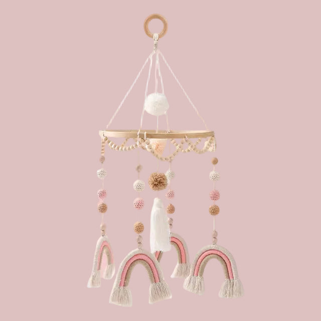 joli mobile lit bébé rose blanc