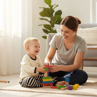 maman bebe avec pyjama bebe panda jouent