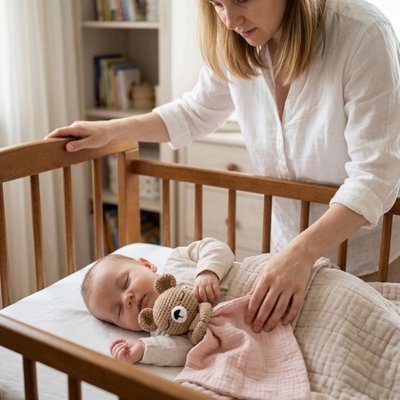 maman endort bébé avec doudou pour bebe ourson 