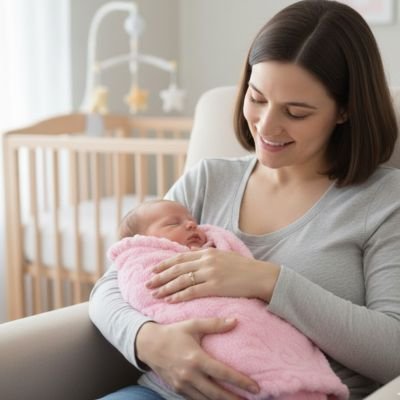 maman porte bebe avec douce couverture bebe rose