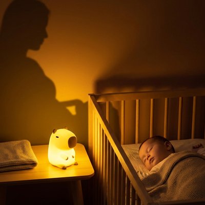 maman veille sur bébé avec bebe veilleuse bara