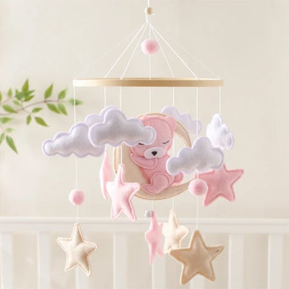 mignon mobile lit bébé bois ours rose