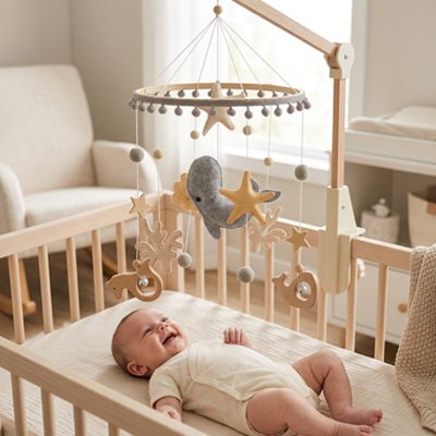 mobile bebe en bois animaux marins