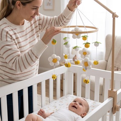 mobile bebe fleurs abeilles jaunes