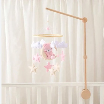 mobile lit bébé ours rose suspendu