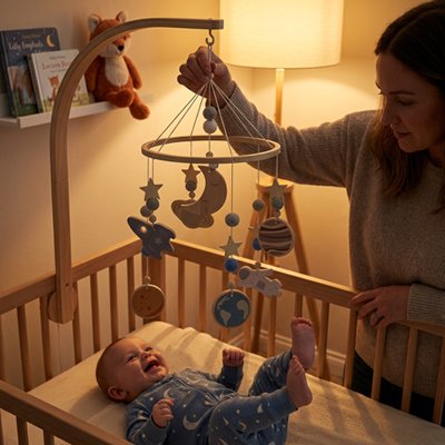 Mobile pour bébé bois galaxie