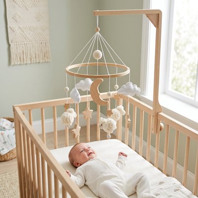 Mobile pour bébé en bois nuages lune 
