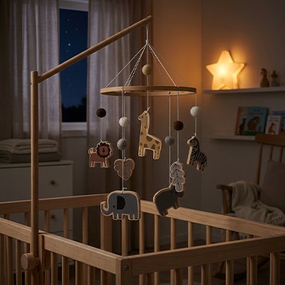 Mobile pour lit bebe bois safari