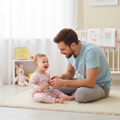 papa avec bébé en pyjama bebe rose