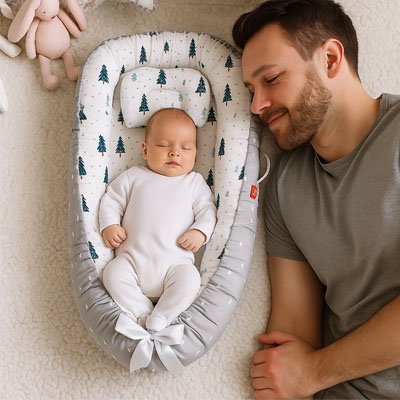 Réducteur de lit bébé sapin gris 