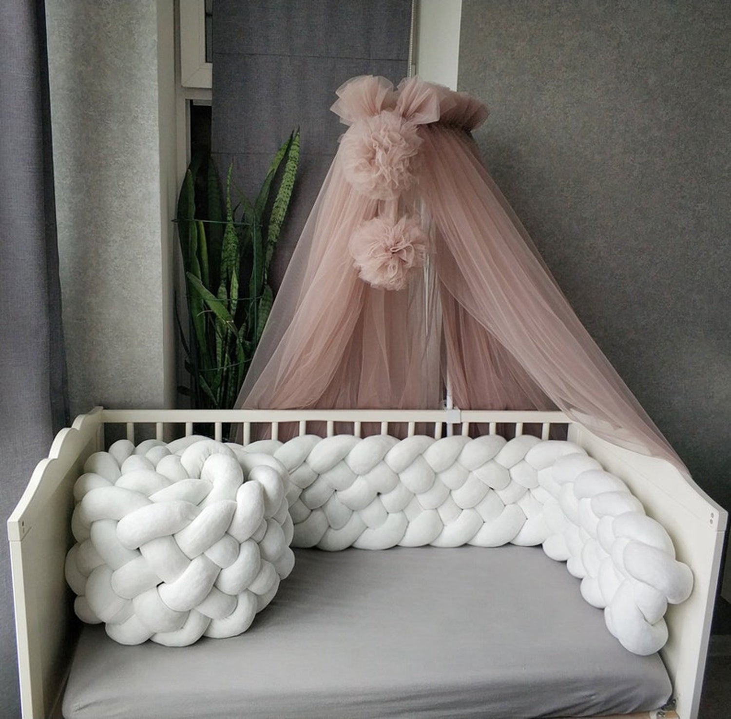 tour de lit tresse blanc 6 brins