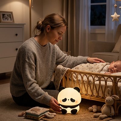 Veilleuse bébé panda souriant